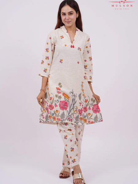 Cotton Kurta Set Mulson Cream Floral