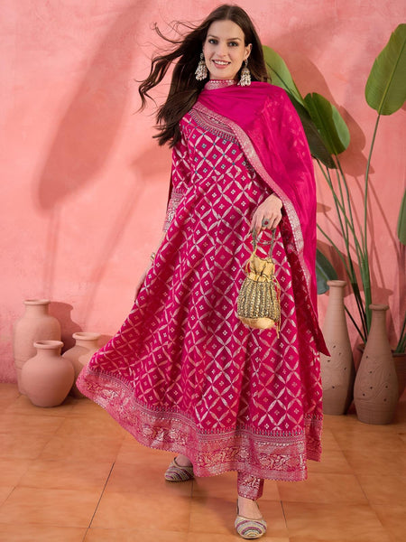 Ankara kali Mulson Magenta Embroidered Kurta Set with