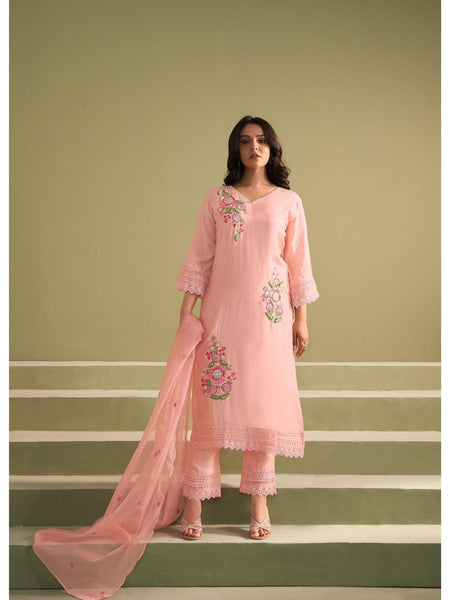 Pink kurta set Mulson Embroidered and with pura cotton kurta set
