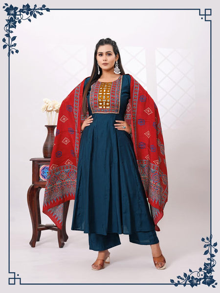 Navy blue suit for women Mulson Red Anarkali Kurta Set