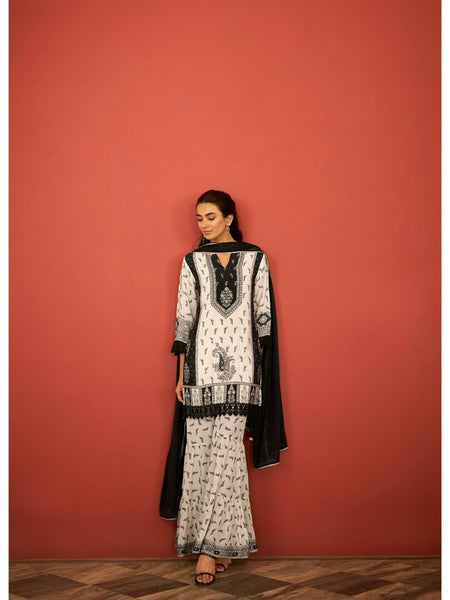 Black & White Printed Kurta with Sharara and Dupatta Set pura cotton
