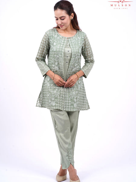 Mulson Green Embroidered Kurta Set
