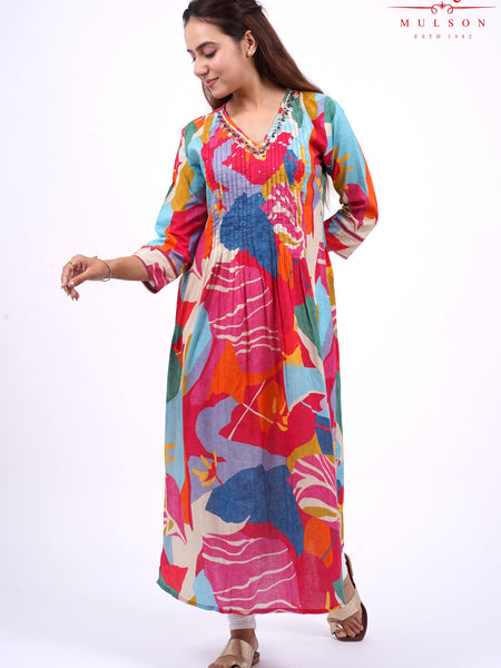 Cotton Kurta for Women Mulson Multicolour Abstract Printed