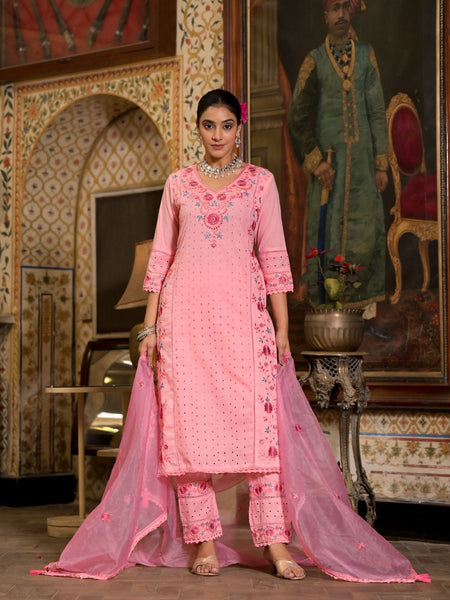 Cotton suit for women Gulab Pink Embroidered Suit Set
