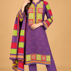 Olive Green Patchwork Embroidered Winter Kurta Pant Dupatta Set