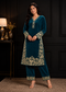 Peacock Blue Premium Velvet Embroidered Co-ord Set for Women