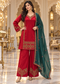 Corduroy Embroidered Kurta Palazzo Set with Mustard Gold Dupatta