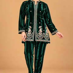 Royal Purple Velvet Embroidered Co-ord Set for Women
