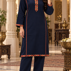 Kashmiri Border Work Winter Kurta Pant Set