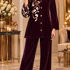 Corduroy Velvet Embroidered Co-ord Set