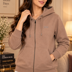Women’s Premium Full-Zip Hooded Sweatshirt with Pockets – Taupe