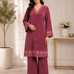 Aurelia Wine Embroidered Winter Co-ord Set