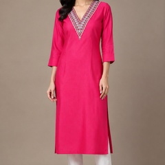 Women’s Rani Pink Embroidered Straight Kurta
