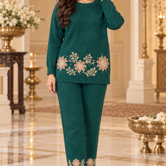 Floral Embroidered Knitted Winter Co-ord Set
