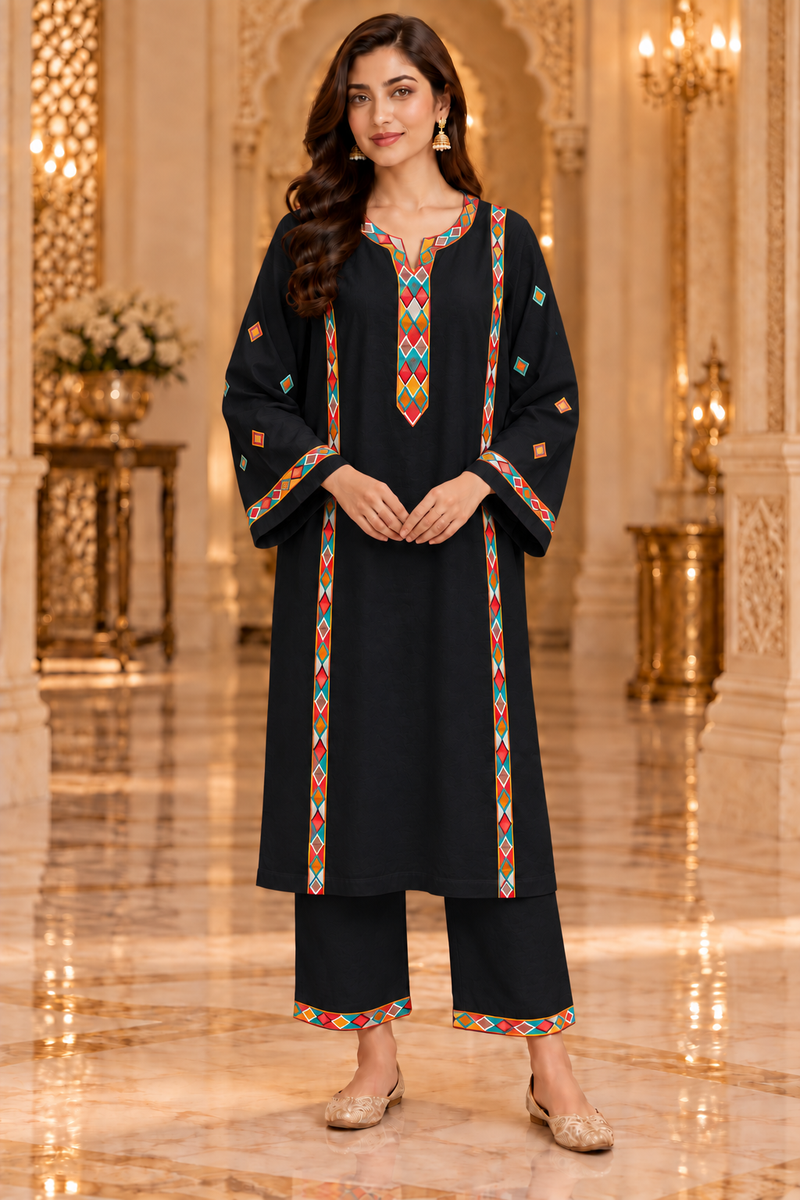 Geometric Embroidered Kurta Pant Chogha Set