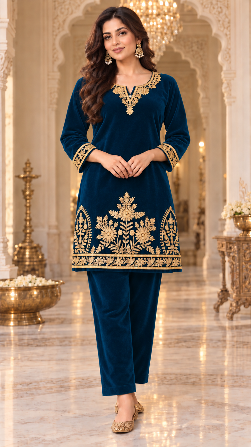 Zari Embroidered Velvet Co-ord Set