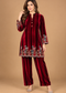 Ruby Wine Velvet Embroidered Co-ord Set