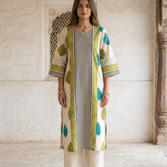 Mulson Ivory Leaf Stripe Kurta Set