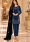 Corduroy Velvet Embroidered Kurta Pant Set with Black Dupatta