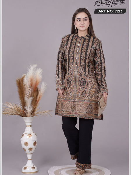 A beautifully crafted ethnic kurti featuring rich Kashmiri-inspired tapestry design in warm earthy hues. Designed with intricate detailing and a timeless silhouette, this piece brings effortless elegance to every occasion. Perfect for festive gatherings,