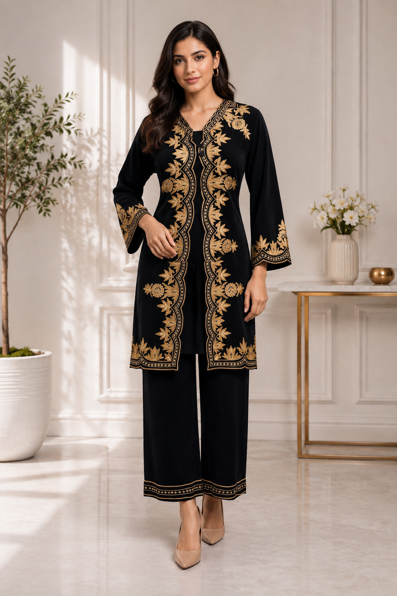 Kashmira Noor Embroidered Winter Co-ord Set – Mocha Brown