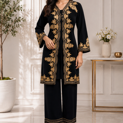 Kashmira Noor Embroidered Winter Co-ord Set – Mocha Brown