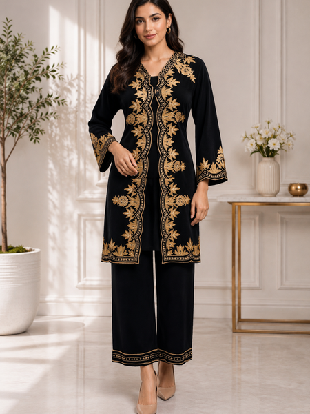Kashmira Noor Embroidered Winter Co-ord Set – Mocha Brown