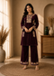 Wine Velvet Zari Embroidered Co-ord Set for Women