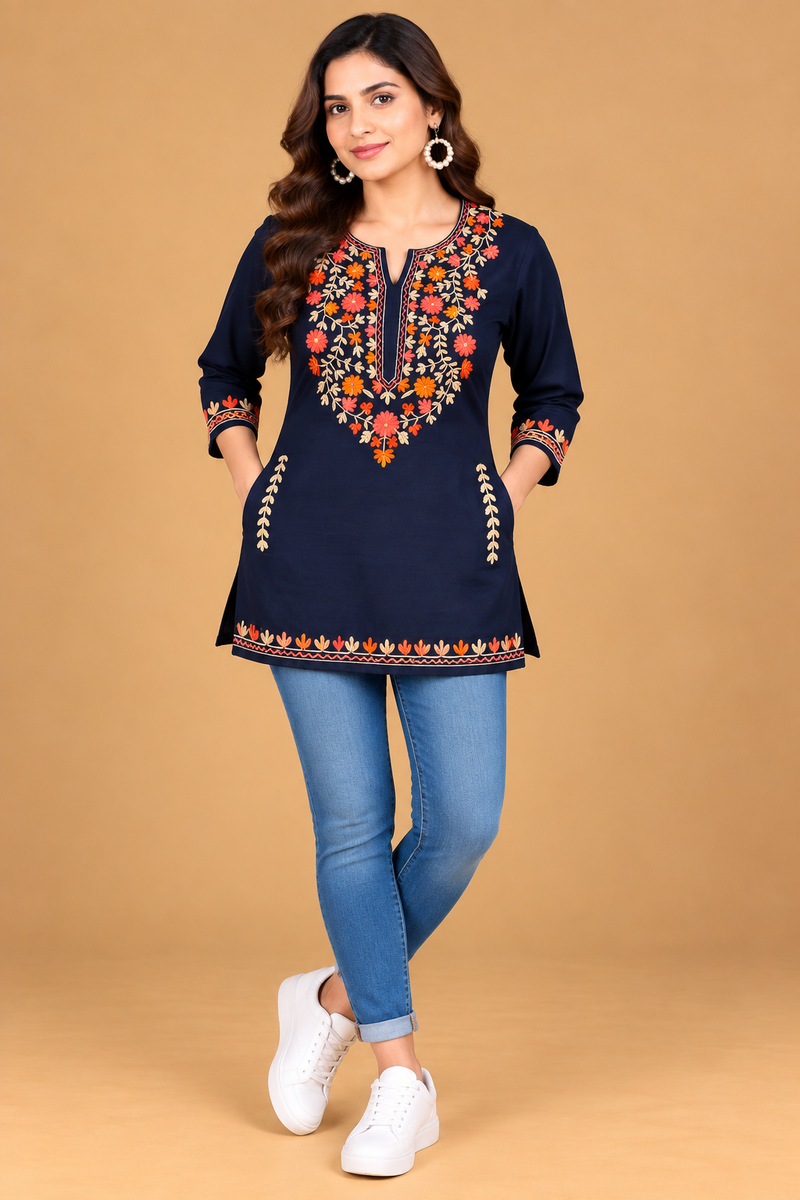 Women’s Multicolour Floral Embroidered Straight Kurta
