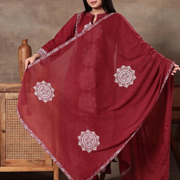 Crimson Heritage Printed Kurta Set with Dupatta
