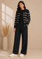 Mulson Ivory Striped 3-Piece Knitted Co-ord Set with Zip Jacket