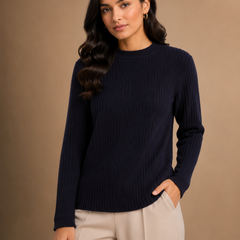 Women’s Chocolate Brown Ribbed Knit Round Neck Sweater