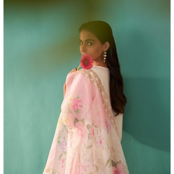 Mulson white Cotton Suit Set with Dupatta