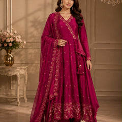 Women’s Rani Pink Embroidered Anarkali Suit Set with Dupatta | Festive Wedding Wear