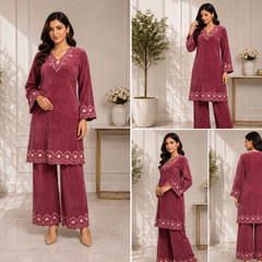 Aurelia Wine Embroidered Winter Co-ord Set