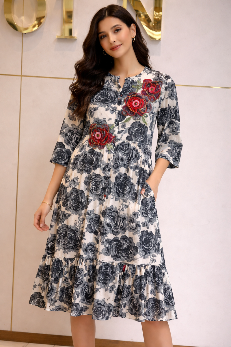 Floral Grace Embroidered Midi Dress