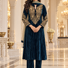 Velvet Zari Embroidered A-Line Suit Set
