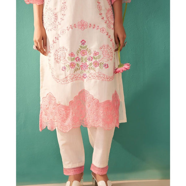 Mulson white Cotton Suit Set with Dupatta