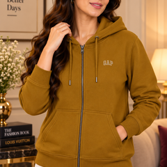 Women’s Premium Full-Zip Hooded Sweatshirt with Pockets – Taupe