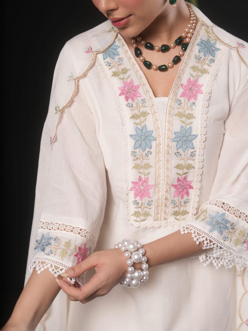 Women’s Powder Blue Floral Embroidered Kurta Pant Set with Dupatta | Elegant Ethnic Suit Set