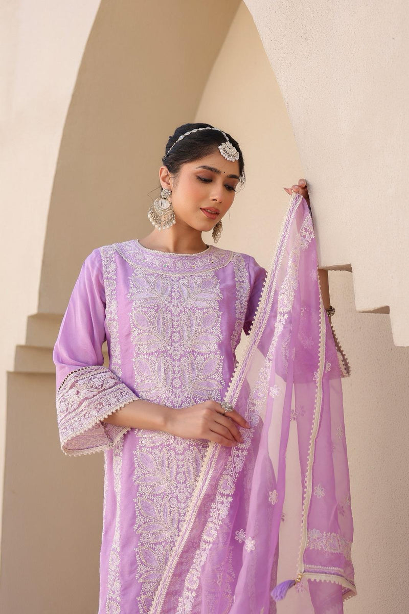 Lavender or Yellow Noor Embroidered Suit Set