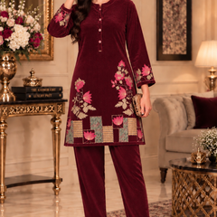 Embroidered Corduroy Velvet Co-ord Set for Women
