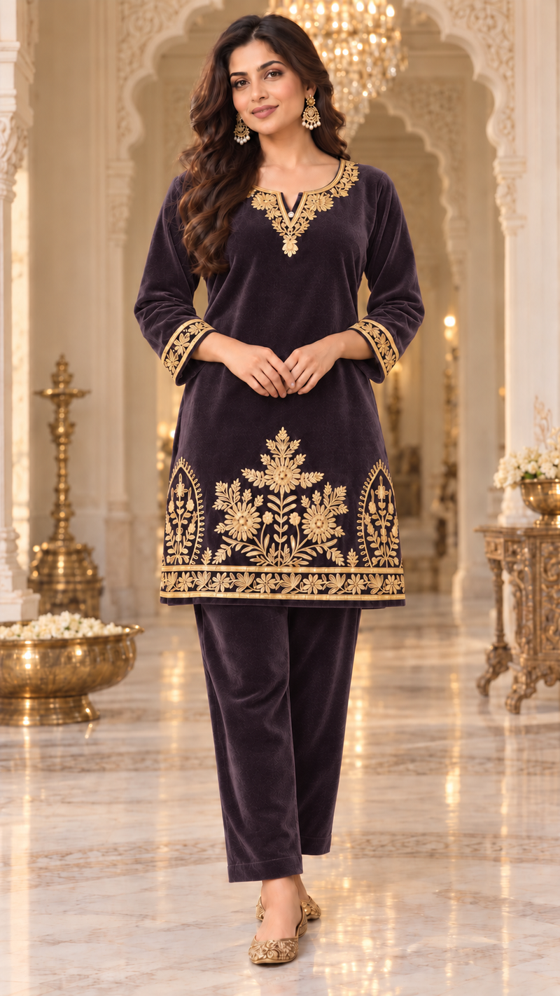 Zari Embroidered Velvet Co-ord Set