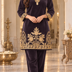 Zari Embroidered Velvet Co-ord Set