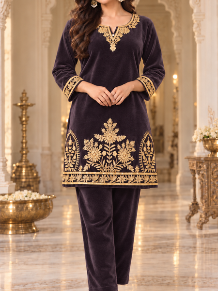 Zari Embroidered Velvet Co-ord Set
