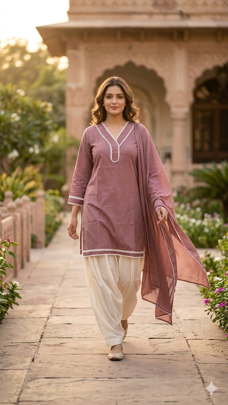 Olive Green Cotton Suit Set with Dupatta for Women | Solid Kurta & Patiala Salwar Set