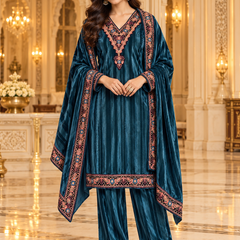 Embroidered Velvet 3-Piece Winter Suit Set with Dupatta