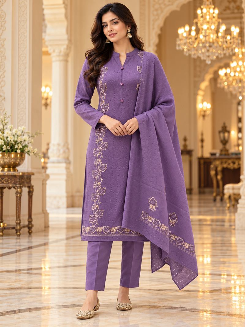 Embroidered Winter 3-Piece Suit Set with Dupatta