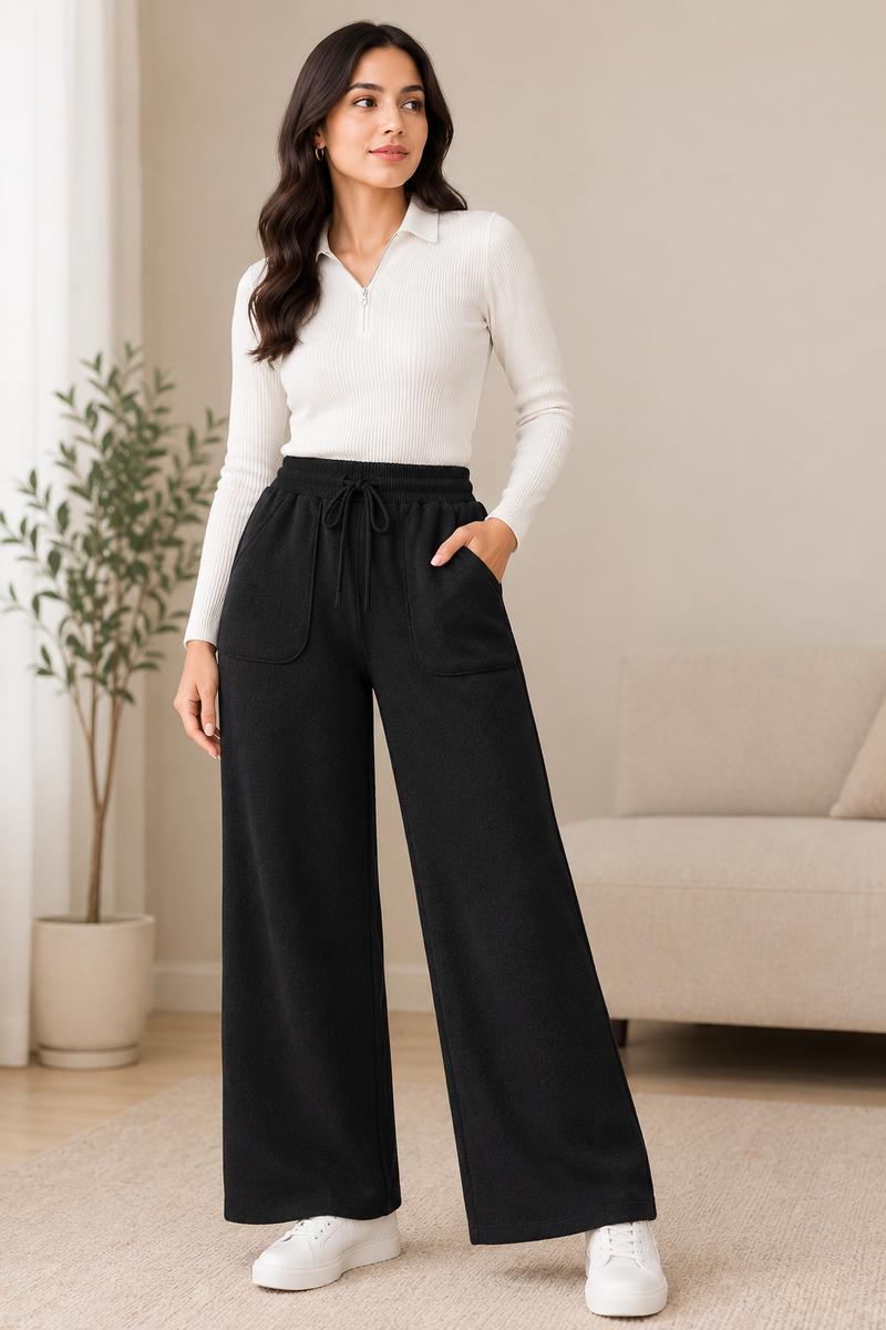 Women’s Premium Knitted Winter Wide-Leg Lowers with Pockets