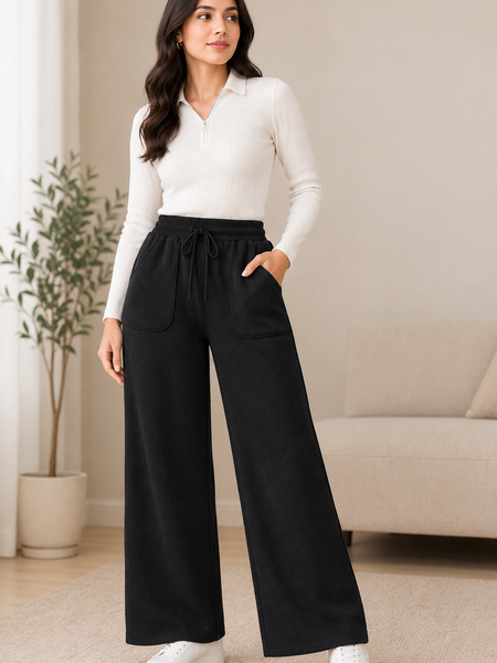 Women’s Premium Knitted Winter Wide-Leg Lowers with Pockets